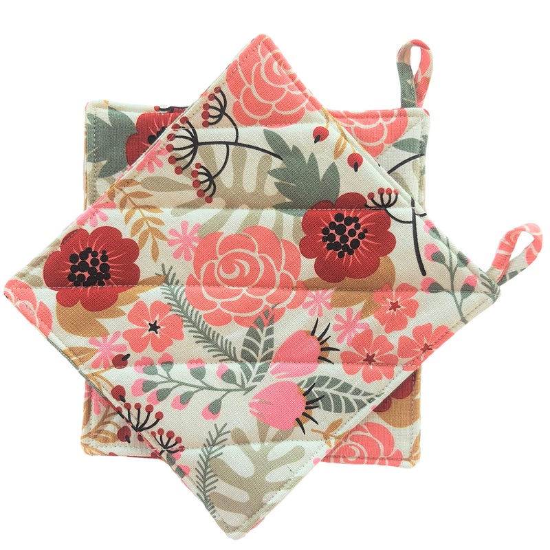 CUSHYSTORE Canvas Pot Holder Oven Pads Potholders for Cooking Kitchen 7.75""  2 Packs (Lovely Exotic Flower) - Image 3