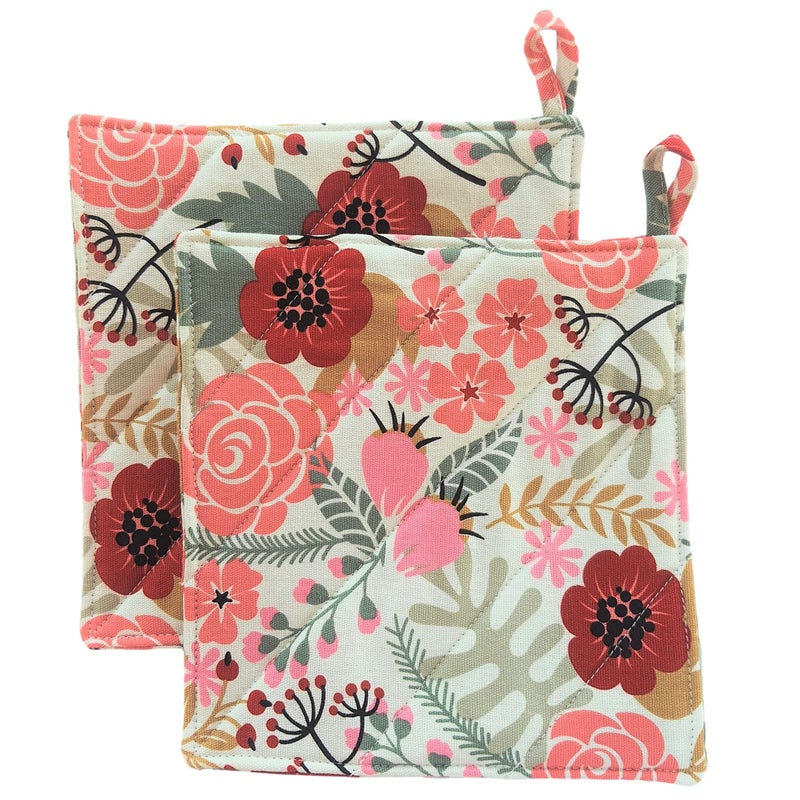 CUSHYSTORE Canvas Pot Holder Oven Pads Potholders for Cooking Kitchen 7.75""  2 Packs (Lovely Exotic Flower) - Image 1