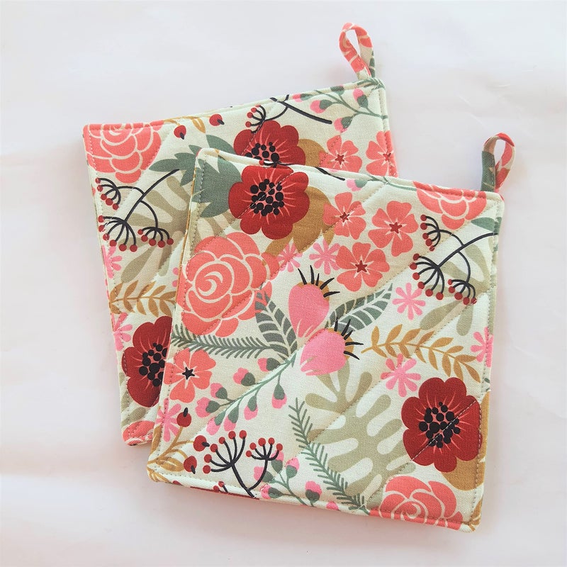 CUSHYSTORE Canvas Pot Holder Oven Pads Potholders for Cooking Kitchen 7.75""  2 Packs (Lovely Exotic Flower) - Image 5
