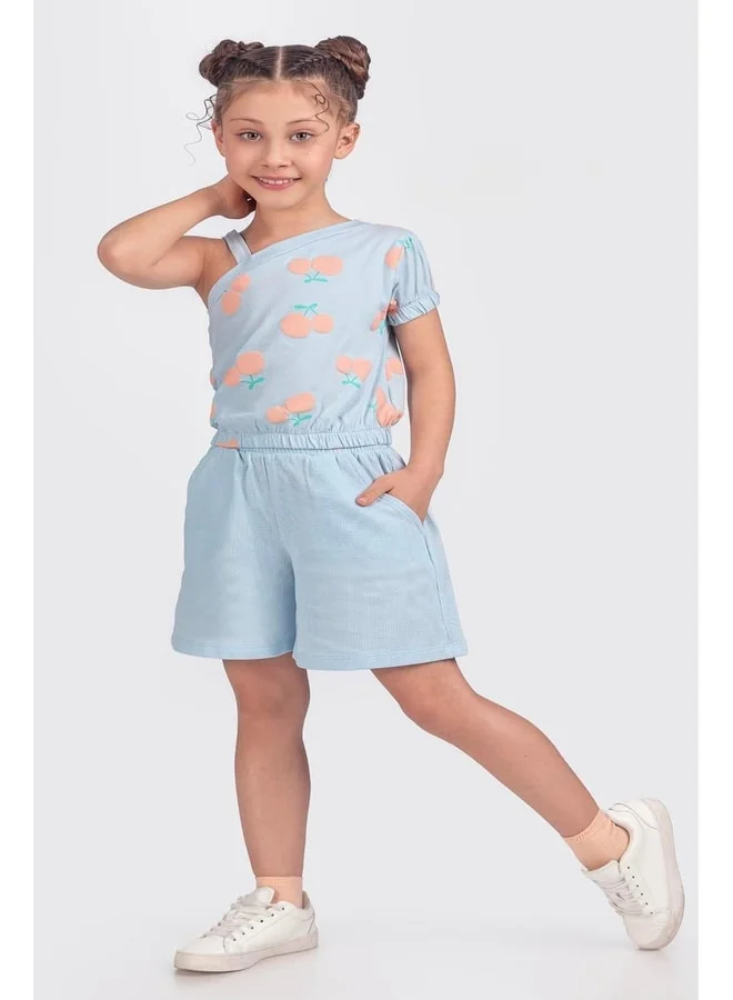 Magu Cotton Blue Cherry Print Girls' Shorts Set