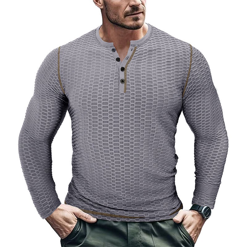 Autumn and Winter Sports Fitness Slim-fit Breathable Men''s Long-sleeved T-shirt and Men''s Bodybuilding Henry Shirt Top - Image 1