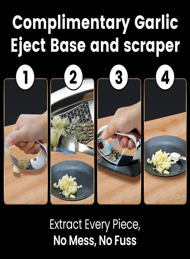 Gourmet Easy مكبس ثوم كامل من الفولاذ المقاوم للصدأ مع قاعدة إخراج وملعقة كاشطة، تقطيع ثلاثي الأبعاد مبتكر، مفرمة ثوم سهلة السحق والتنظيف، أداة تقشير ثوم ممتازة بمقبض مريح، ضمان 5 سنوات - Image 3
