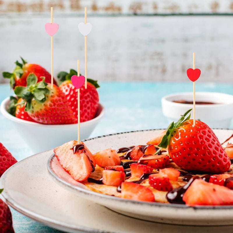 Zopeal عصي كوكتيل قلب زوبيال 120 قطعة باللون الأحمر والوردي والأبيض لعيد الحب، أعواد فواكه، 47 عصا شواء من الخيزران، مقبلات، مشروبات، أعواد طعام لحفلات عيد الحب، أعياد الميلاد، حفلات الزفاف، لوازم الحفلات - Image 4