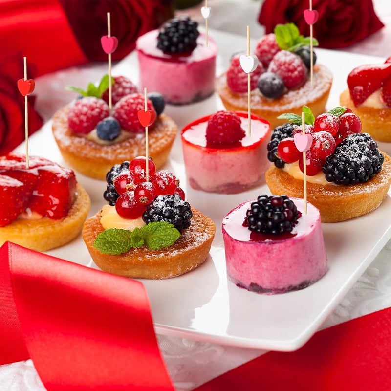 Zopeal عصي كوكتيل قلب زوبيال 120 قطعة باللون الأحمر والوردي والأبيض لعيد الحب، أعواد فواكه، 47 عصا شواء من الخيزران، مقبلات، مشروبات، أعواد طعام لحفلات عيد الحب، أعياد الميلاد، حفلات الزفاف، لوازم الحفلات - Image 5