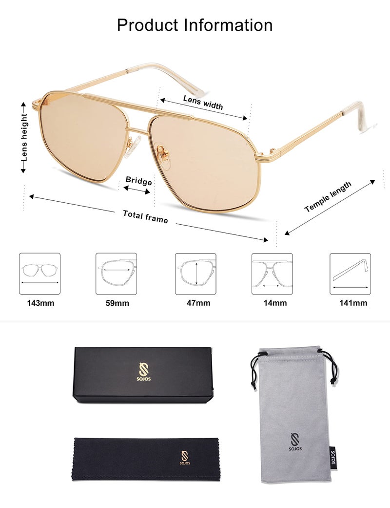 SOJOS Classic Retro Aviator Sunglasses for Women Men Vintage Hexagonal Metal Frame UV400 Lenses SJ1200, Gold/Light Brown - Image 5