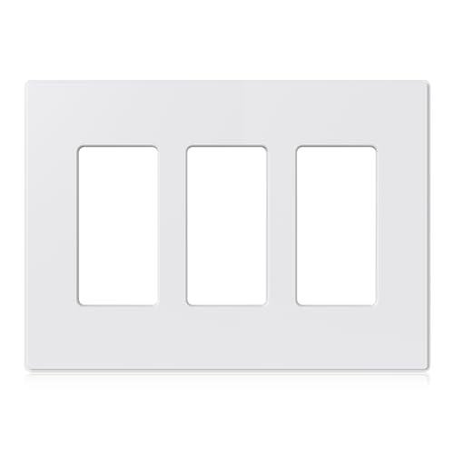 AIDA 3-Gang Screwless Decorative Wall Plates, Screwless, Mid-Size & Unbreakable. For Outlets, Switches. UL Listed (1 Pack, Matte White) - Image 1