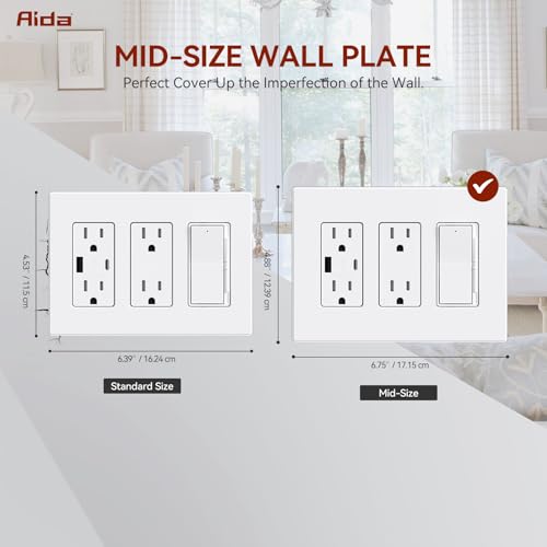 AIDA 3-Gang Screwless Decorative Wall Plates, Screwless, Mid-Size & Unbreakable. For Outlets, Switches. UL Listed (1 Pack, Matte White) - Image 3