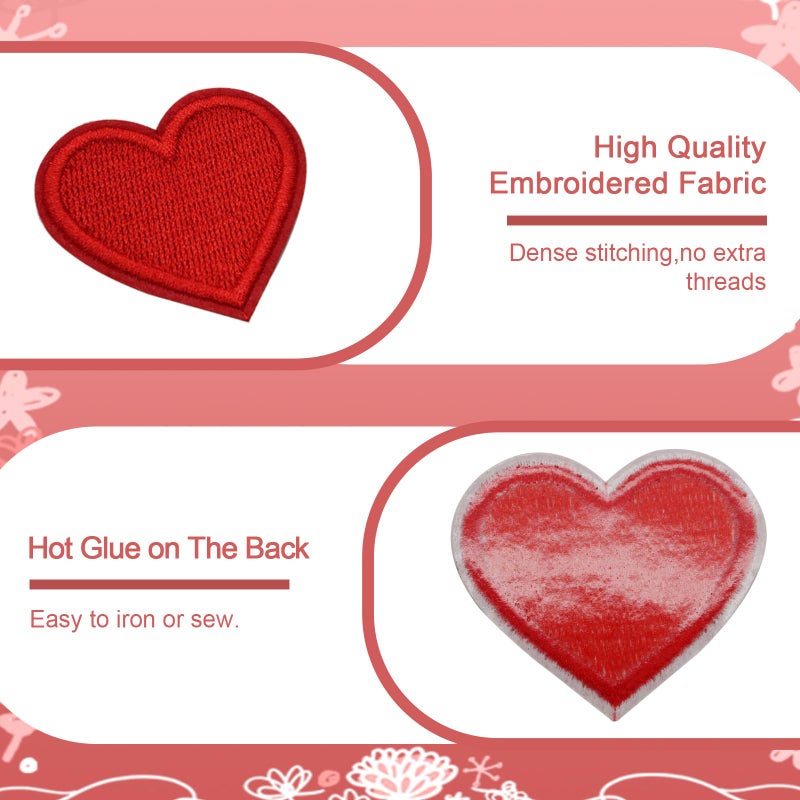 vibedor 32 PCS Red Heart Patches Iron On Patches Heart Shape Sew On Patch Embroidered Patch for Clothes Jeans Backpacks(4 Sizes) - Image 4