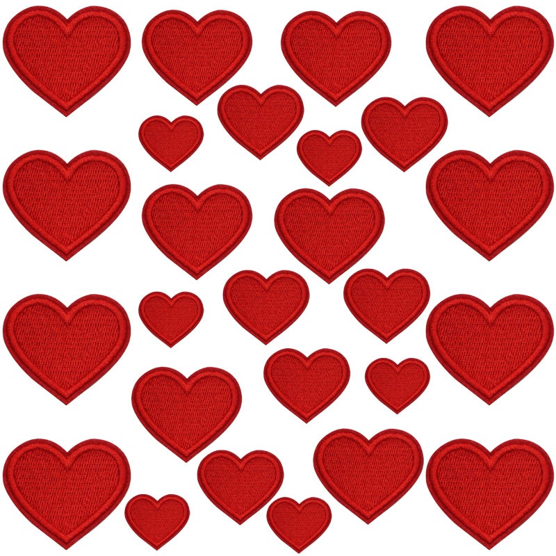 vibedor 32 PCS Red Heart Patches Iron On Patches Heart Shape Sew On Patch Embroidered Patch for Clothes Jeans Backpacks(4 Sizes) - Image 2