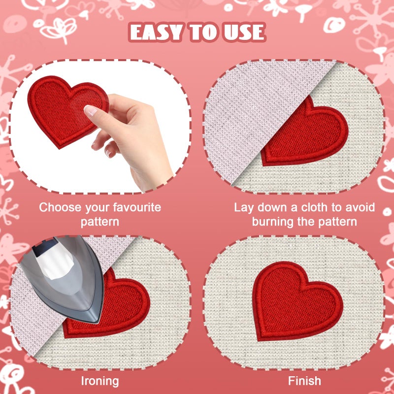 vibedor 32 PCS Red Heart Patches Iron On Patches Heart Shape Sew On Patch Embroidered Patch for Clothes Jeans Backpacks(4 Sizes) - Image 5