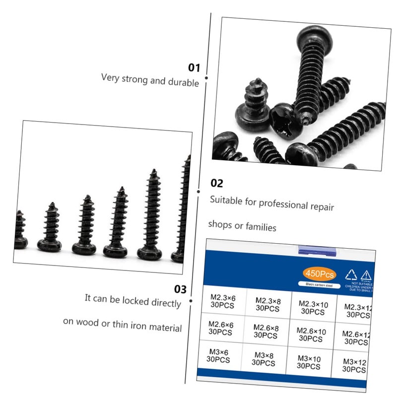 مجموعة مسامير ذاتية التنقيط برؤوس مستديرة لمشاريع الإلكترونيات والأثاث وإصلاحات المنزل - Image 3