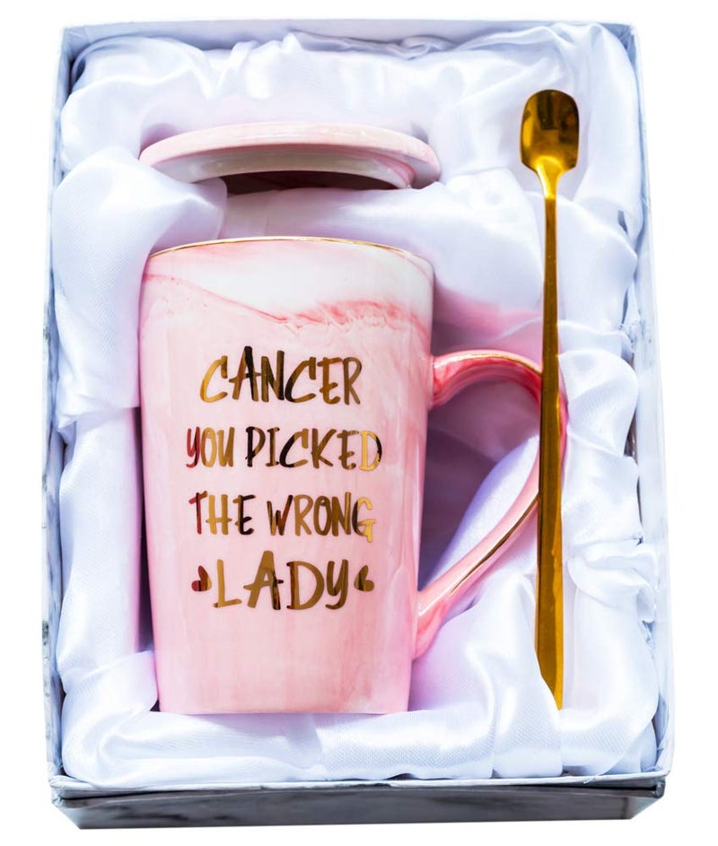 Mugpie Breast Cancer Gifts for Women Chemotherapy Gift for Survivor Patient Ovarian Breast Cancer Survivor Patient Awareness Friends Cute Pink 125oz Ceramic Coffee Cup Gifts Box