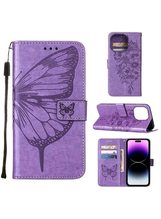 S-TOP Case For iPhone 14 Pro Embossed Butterfly Leather Phone Case - Image 1