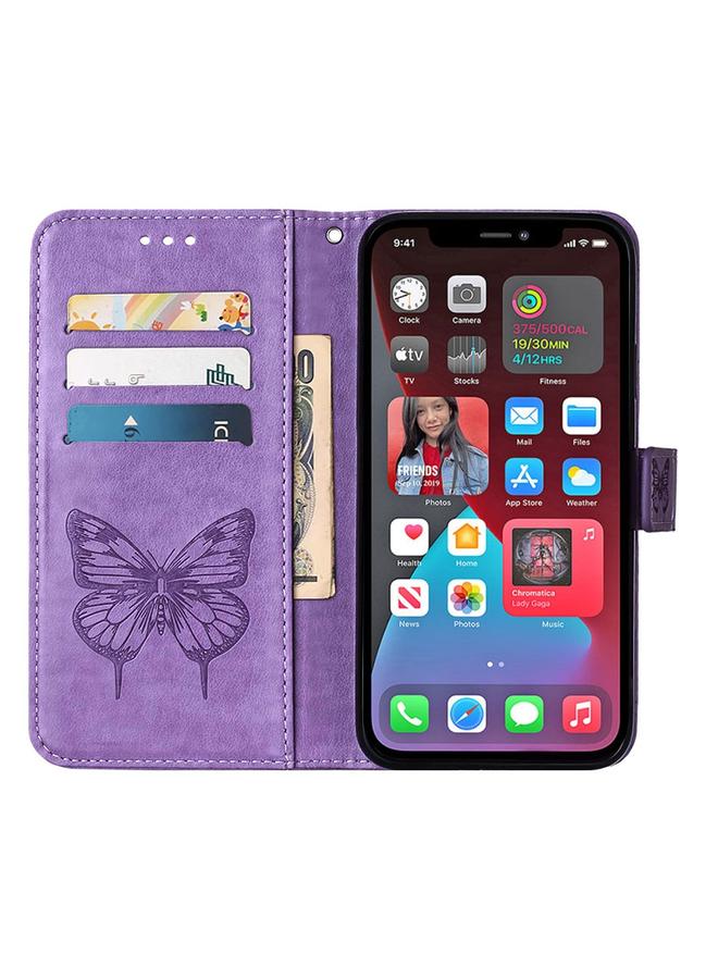 S-TOP Case For iPhone 14 Pro Embossed Butterfly Leather Phone Case - Image 3