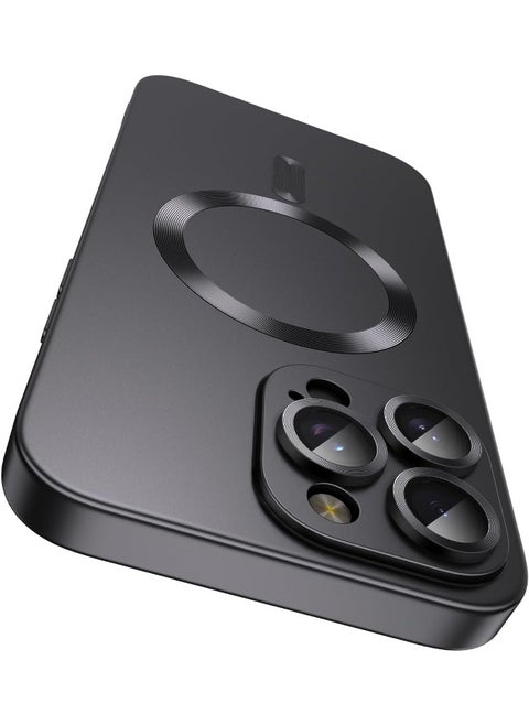 Magnetic Case for iPhone 16 Pro Max, [MagSafe Compatible][Built-in Camera Lens Protector][Light Slim] Soft Silicone Bumper Shockproof Matte Case Cover for iPhone 16 Pro Max 6.9 inch, Black