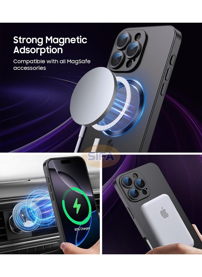 Magnetic Case for iPhone 16 Pro Max, [MagSafe Compatible][Built-in Camera Lens Protector][Light Slim] Soft Silicone Bumper Shockproof Matte Case Cover for iPhone 16 Pro Max 6.9 inch, Black