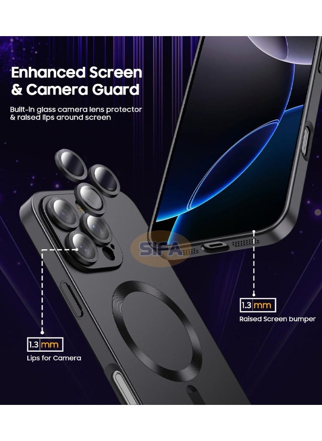Magnetic Case for iPhone 16 Pro Max, [MagSafe Compatible][Built-in Camera Lens Protector][Light Slim] Soft Silicone Bumper Shockproof Matte Case Cover for iPhone 16 Pro Max 6.9 inch, Black