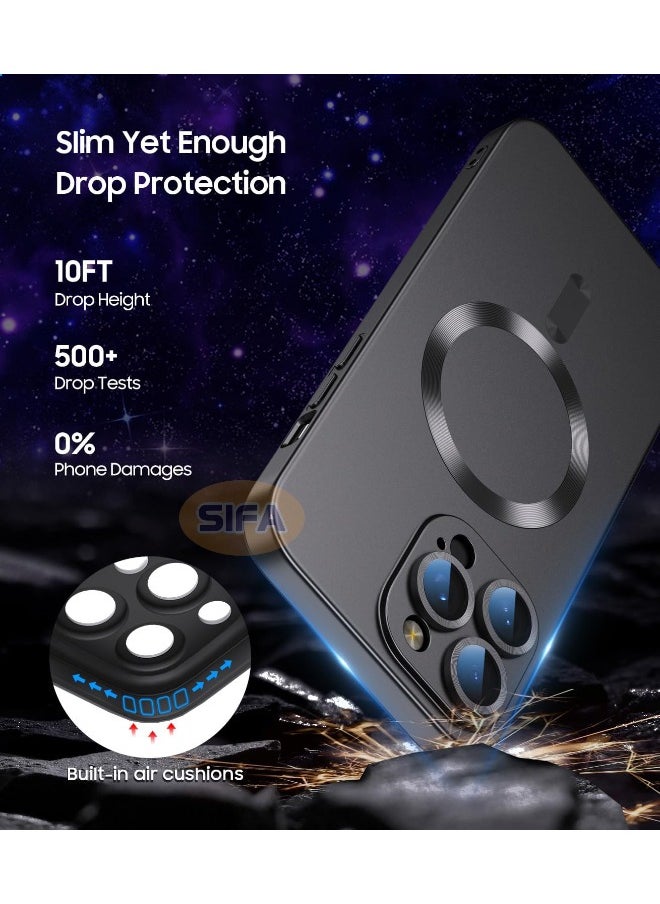 Magnetic Case for iPhone 16 Pro Max, [MagSafe Compatible][Built-in Camera Lens Protector][Light Slim] Soft Silicone Bumper Shockproof Matte Case Cover for iPhone 16 Pro Max 6.9 inch, Black