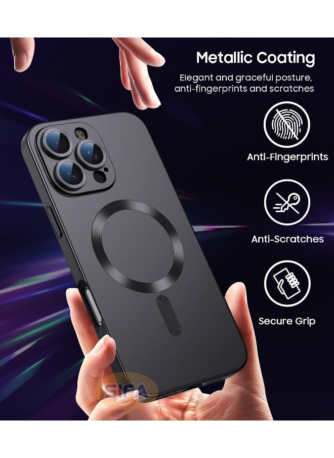 Magnetic Case for iPhone 16 Pro Max, [MagSafe Compatible][Built-in Camera Lens Protector][Light Slim] Soft Silicone Bumper Shockproof Matte Case Cover for iPhone 16 Pro Max 6.9 inch, Black