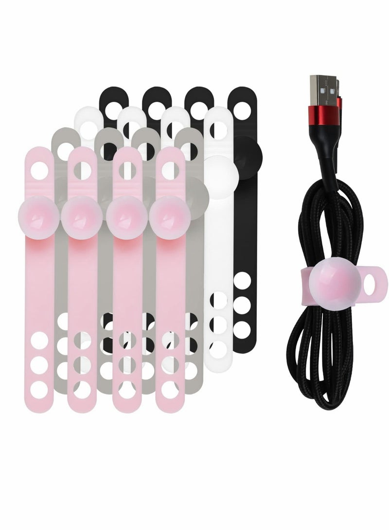Reusable Silicone Cable Ties Set with Suction Cups for Cord Management, 16 Pieces - Image 1