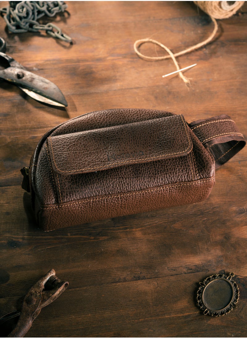 Motevia - Leather handbag for men, comes with a main pocket with a zipper and a front zipper pocket, a men's handbag made of natural leather, elegant, durable and multi-use design. - Image 1