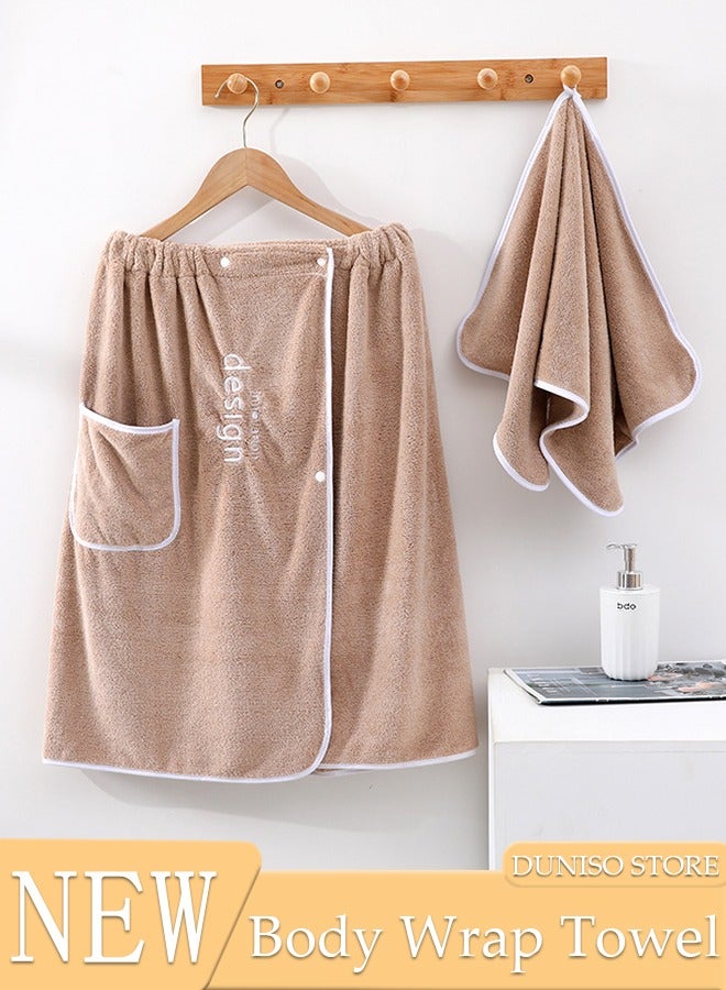 DUNISO طقم مناشف حمام مكون من قطعتين للرجال، مناشف ساونا ناعمة وخفيفة الوزن وقابلة للتعديل مع جيب لفافة بعد الاستحمام مناشف حمام تيري لفافة حمام للرجال لياقة بدنية وحمام ودش - Image 1