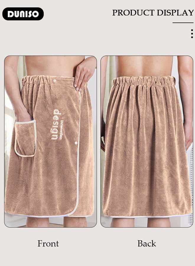 DUNISO طقم مناشف حمام مكون من قطعتين للرجال، مناشف ساونا ناعمة وخفيفة الوزن وقابلة للتعديل مع جيب لفافة بعد الاستحمام مناشف حمام تيري لفافة حمام للرجال لياقة بدنية وحمام ودش - Image 2