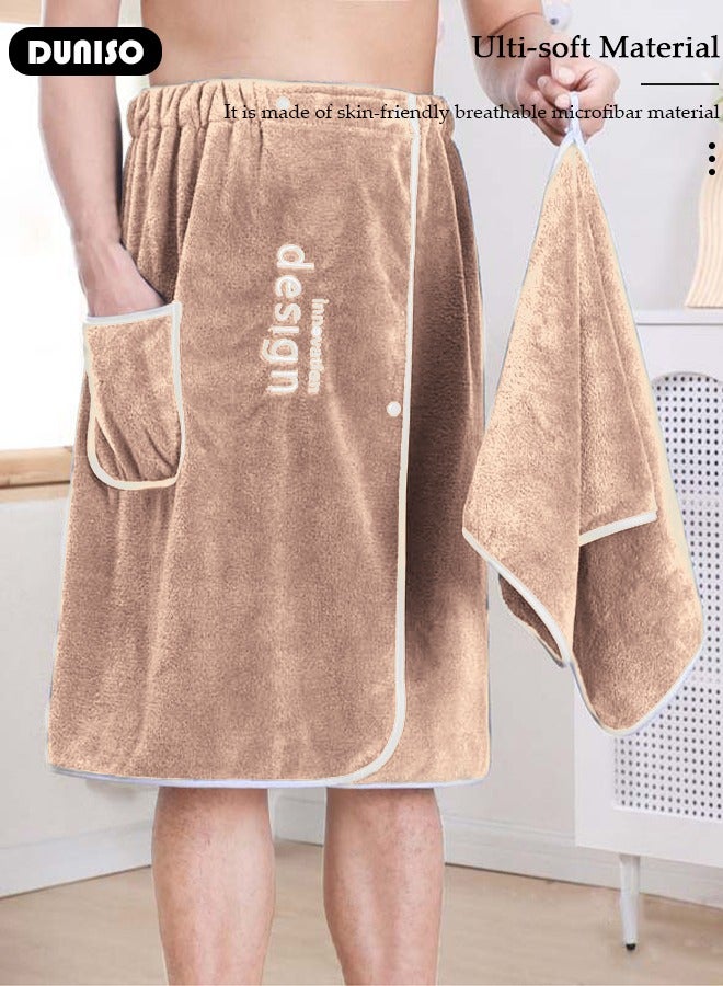 DUNISO طقم مناشف حمام مكون من قطعتين للرجال، مناشف ساونا ناعمة وخفيفة الوزن وقابلة للتعديل مع جيب لفافة بعد الاستحمام مناشف حمام تيري لفافة حمام للرجال لياقة بدنية وحمام ودش - Image 3