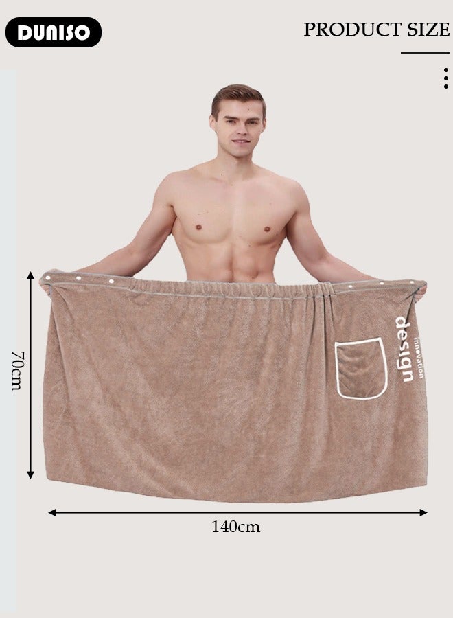 DUNISO طقم مناشف حمام مكون من قطعتين للرجال، مناشف ساونا ناعمة وخفيفة الوزن وقابلة للتعديل مع جيب لفافة بعد الاستحمام مناشف حمام تيري لفافة حمام للرجال لياقة بدنية وحمام ودش - Image 4