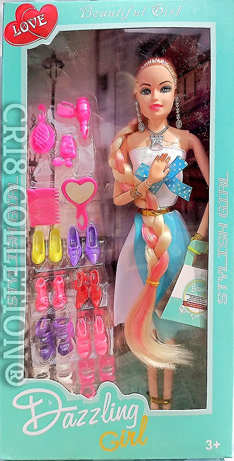 12FOR COLLECTION Fashion and Beauty Feature Plastic Fancy Long Hair Style Doll with Movable Joints Hand Doll for Kids, and Fashion Accessories Dolls Set for Kids Girls - Image 4