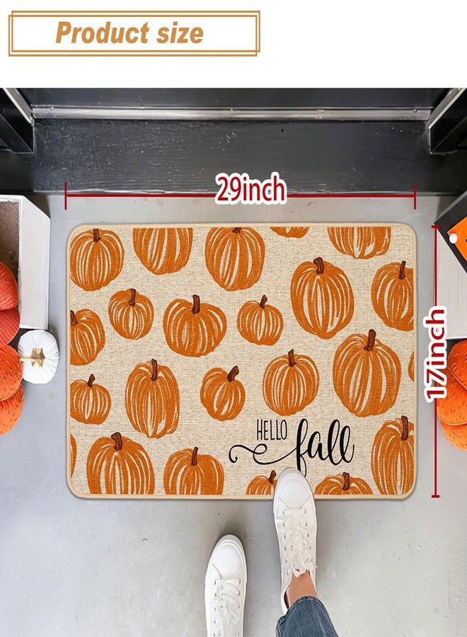 Baccessor Hello Fall Pumpkins Doormat Watercolor Autumn Thaksgiving Front Door Mat Non-Slip Rubber Backing Seasonal Entrance Floor Decoration 17 x 29 Inch - Image 4