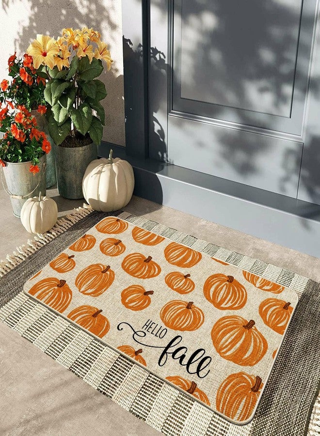 Baccessor Hello Fall Pumpkins Doormat Watercolor Autumn Thaksgiving Front Door Mat Non-Slip Rubber Backing Seasonal Entrance Floor Decoration 17 x 29 Inch - Image 2