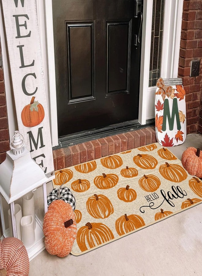 Baccessor Hello Fall Pumpkins Doormat Watercolor Autumn Thaksgiving Front Door Mat Non-Slip Rubber Backing Seasonal Entrance Floor Decoration 17 x 29 Inch - Image 3