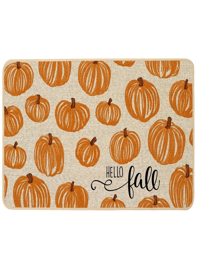 Baccessor Hello Fall Pumpkins Doormat Watercolor Autumn Thaksgiving Front Door Mat Non-Slip Rubber Backing Seasonal Entrance Floor Decoration 17 x 29 Inch - Image 1