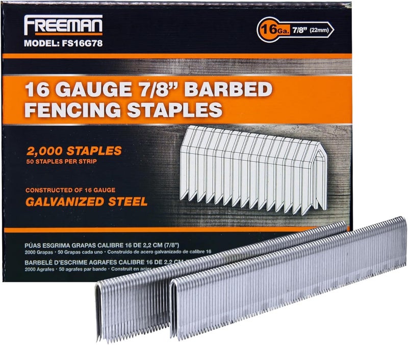Freeman 16-Gauge 7/8" Fencing Staples | Glue Collated | Galvanized Steel | 2,000 Count | for Livestock, Horse, Chain Link & Deer Fencing | Compatible with PE20VFS16 and PFS16 | FS16G78 - Image 1