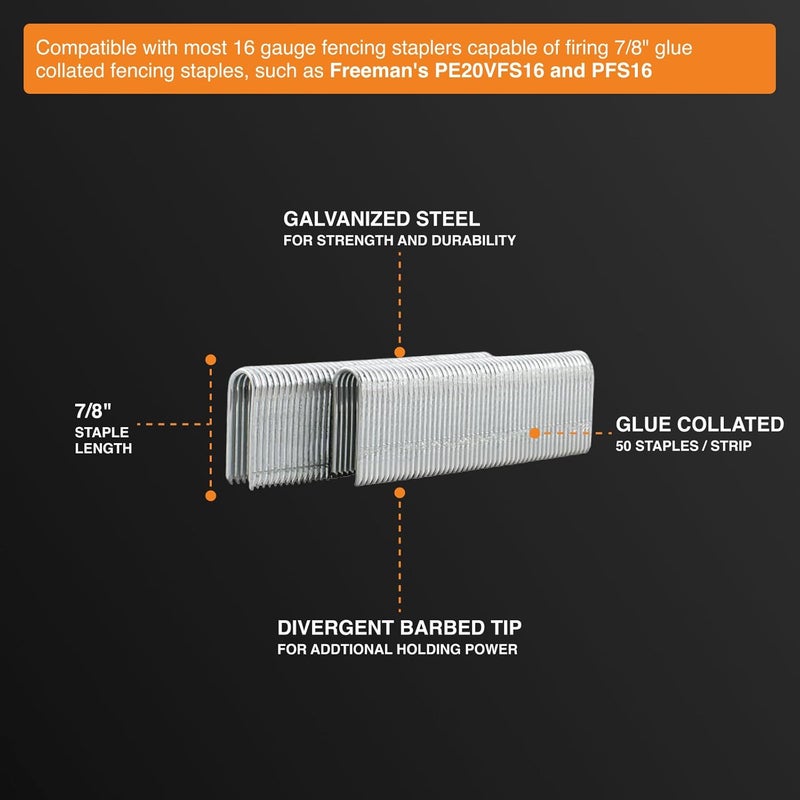 Freeman 16-Gauge 7/8" Fencing Staples | Glue Collated | Galvanized Steel | 2,000 Count | for Livestock, Horse, Chain Link & Deer Fencing | Compatible with PE20VFS16 and PFS16 | FS16G78 - Image 4