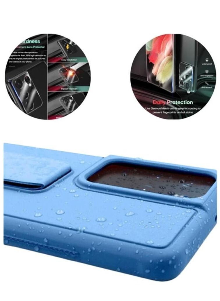 Silicone HandBand Grip Cover Case With Camera Lens Protector For Samsung Galaxy S21 Ultra SkyBlue - Image 4