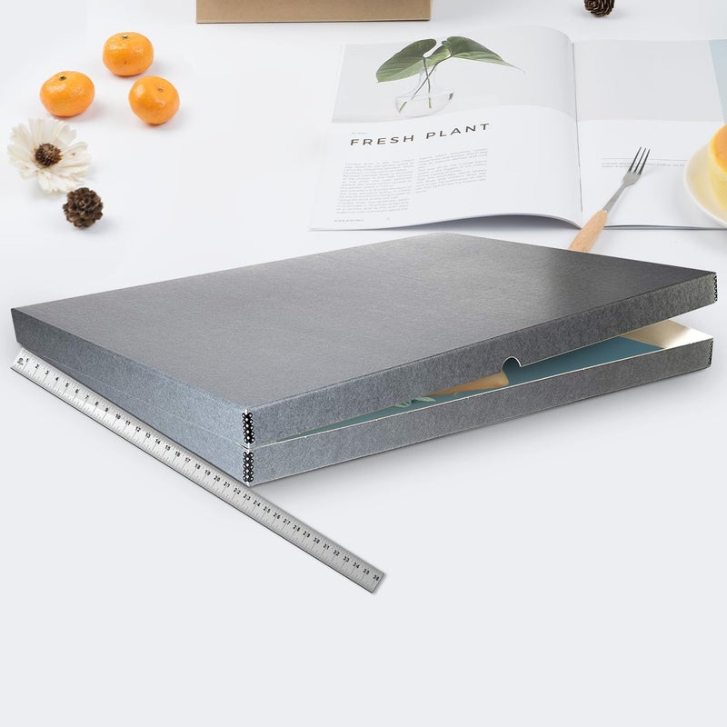 Lineco Folio Storage Box, Clamshell Design with Metal Edge. 23.5x30.5x1.75 in, Archival Boxboard, Preserve Photos, Prints, Cards, Magazines, Documents, Art, Ephemera, Family Records, Gray, Pack of 2 - Image 5