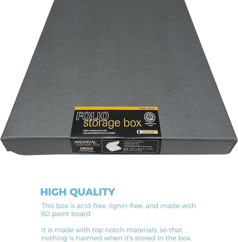 Lineco Folio Storage Box, Clamshell Design with Metal Edge. 23.5x30.5x1.75 in, Archival Boxboard, Preserve Photos, Prints, Cards, Magazines, Documents, Art, Ephemera, Family Records, Gray, Pack of 2 - Image 3