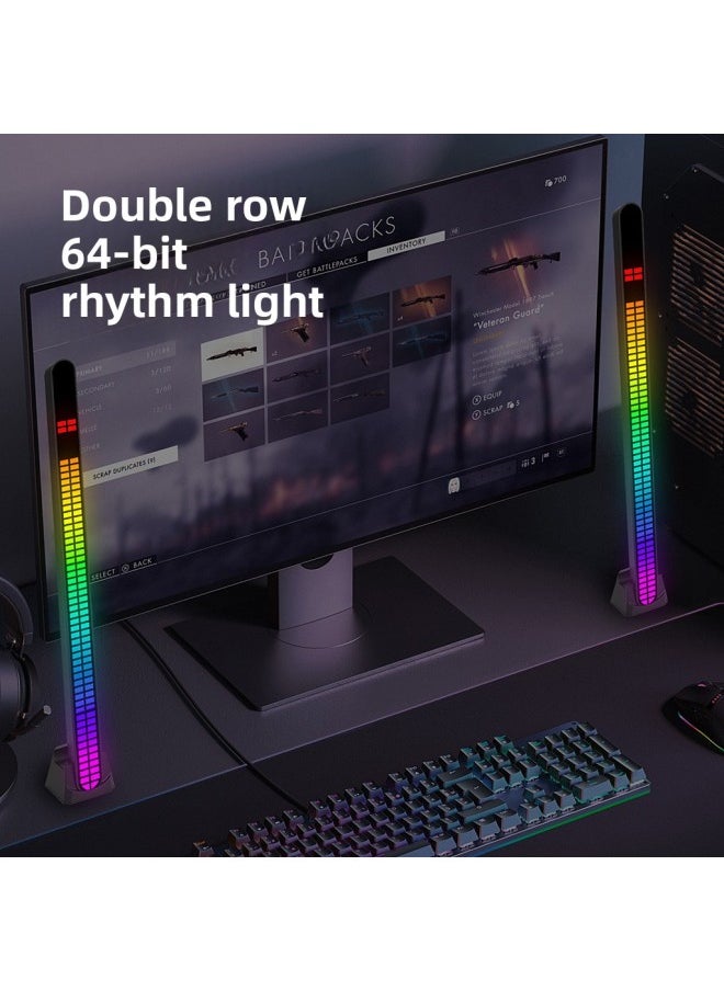 Generic - SOURCE RGB Rhythm Light 64-bit Double Row Sound Pickup Light Desktop Car Atmosphere Light Music Light-Light Color:64-bit Double-row Charging Plus Magnetic Attraction - Image 1