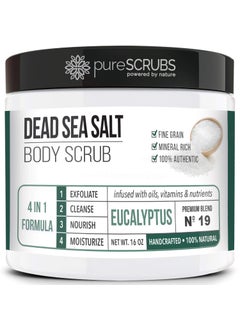 pureSCRUBS Premium Eucalyptus Body Scrub Set  Large 16oz Dead Sea Salt Body Scrub With Infused Essential Oils  Nutrients Includes Wooden Spoon Loofah  Oatmeal Exfoliating Bar Soap