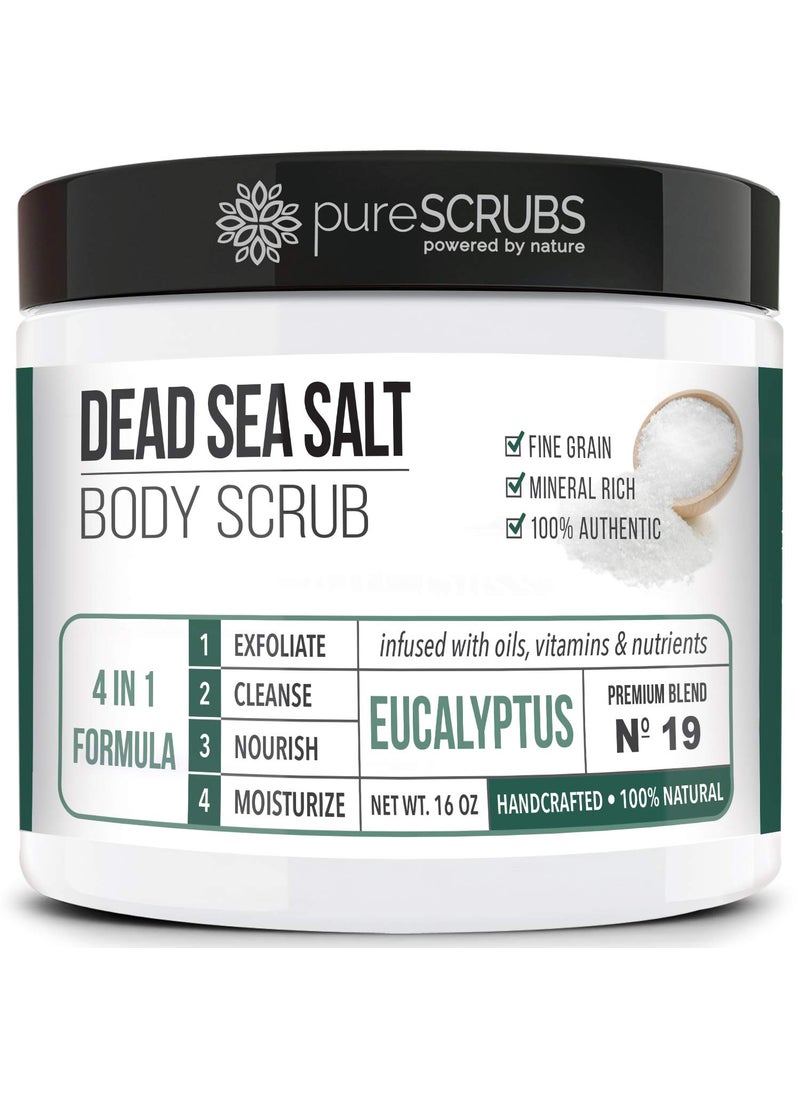 pureSCRUBS - pureSCRUBS Premium Eucalyptus Body Scrub Set  Large 16oz Dead Sea Salt Body Scrub With Infused Essential Oils  Nutrients Includes Wooden Spoon Loofah  Oatmeal Exfoliating Bar Soap - Image 1
