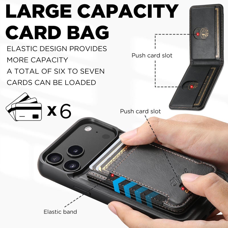 Suteni For Iphone 17 Pro H17 Oil Eax Leather Magsafe Detachable Wallet Phone Case(Black) - Image 4