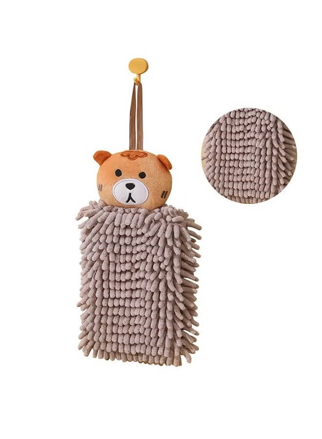 Bukela Hanging Hand Towels for Kitchen with Loop,Bathroom Hand Towels Hanging, Absorbent Microfiber Hand Drying Puff, Double-Sided Animal Thick Kids Hand Dry Towels(Brown) - Image 1