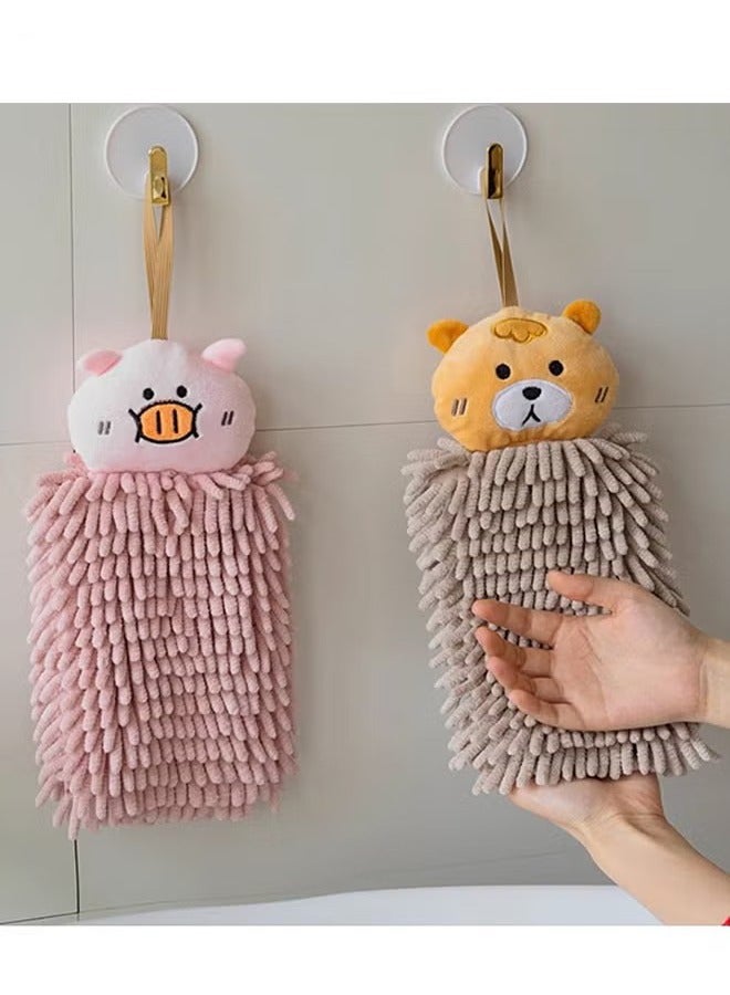 Bukela Hanging Hand Towels for Kitchen with Loop,Bathroom Hand Towels Hanging, Absorbent Microfiber Hand Drying Puff, Double-Sided Animal Thick Kids Hand Dry Towels(Brown) - Image 5