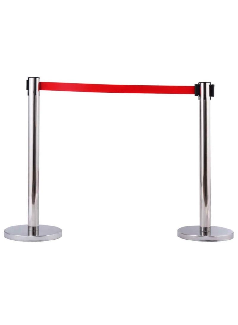 ماركة غير محددة Queue Rope Barrier Silver with Retractable Belt Stanchion Post and Metal Base, Stainless Steel Crowd Control Stand Set for Museum, Airport, Bank  - Image 1