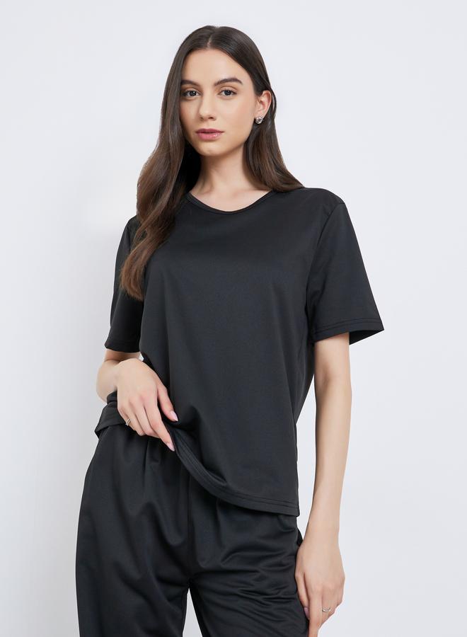 Take Two Black Solid T-Shirt and Joggers Co-Ords - Image 3