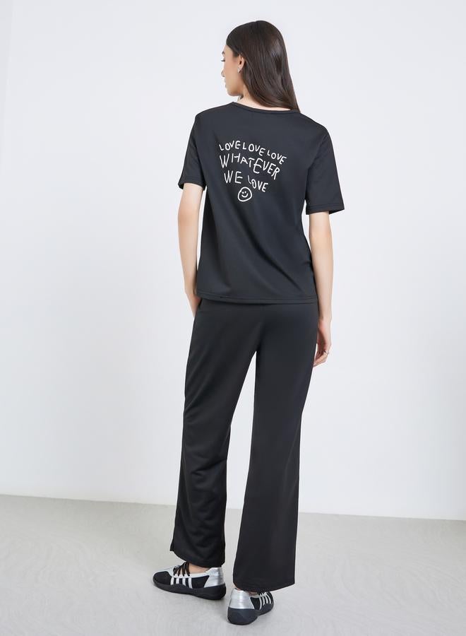 Take Two Black Solid T-Shirt and Joggers Co-Ords - Image 4