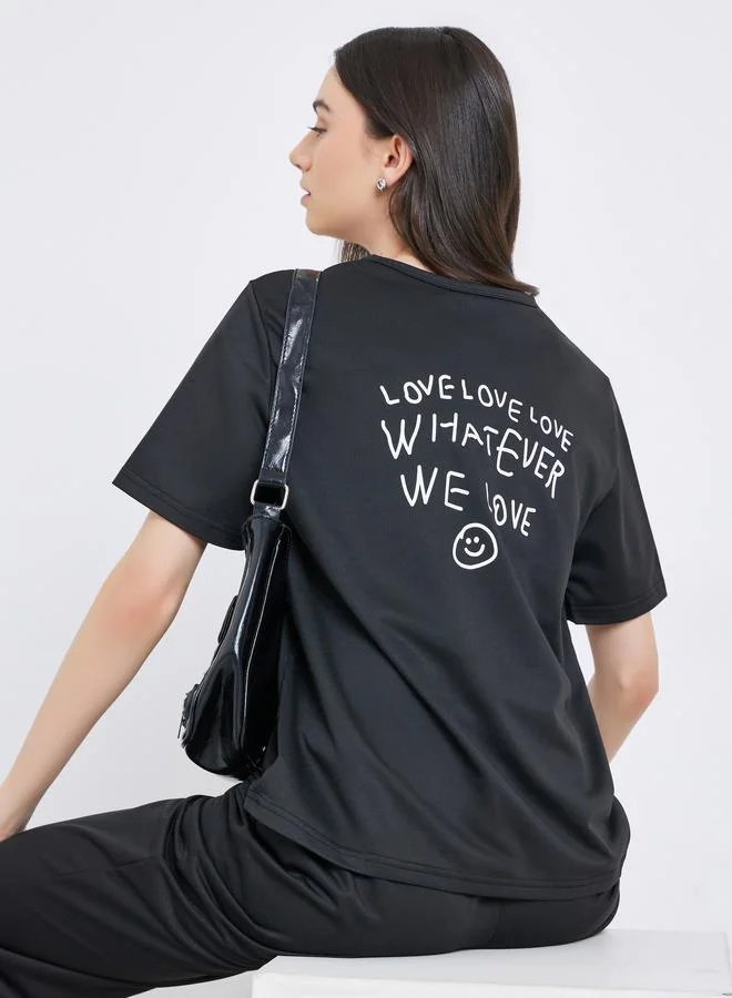Take Two Take Two Black Solid T-Shirt and Joggers Co-Ords