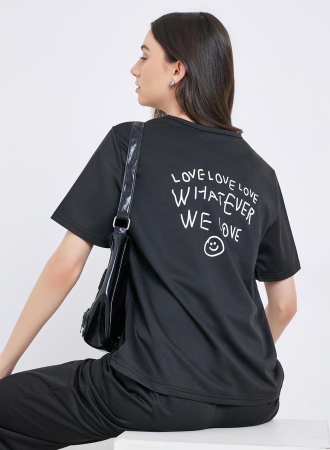 Take Two Black Solid T-Shirt and Joggers Co-Ords - Image 1